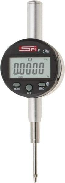 SPI - 0 to 1" Range, 0.0005" Graduation, Electronic Drop Indicator - Flat & Lug Back, Accurate to 0.0012", Inch & Metric System, Digital Display - Exact Industrial Supply