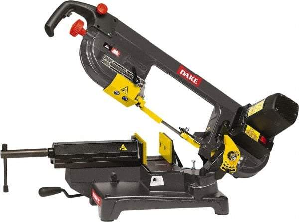 Dake - 6 x 5" Max Capacity, Semi-Automatic Geared Head Horizontal Bandsaw - 262 & 196 SFPM Blade Speed, 110 Volts, 45°, 2.5 hp, 1 Phase - Exact Industrial Supply