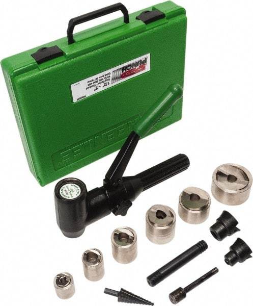 Greenlee - 19 Piece, .885 to 2.416" Punch Hole Diam, Hydraulic Knockout Set - Round Punch, 10 Gage Steel - Exact Industrial Supply