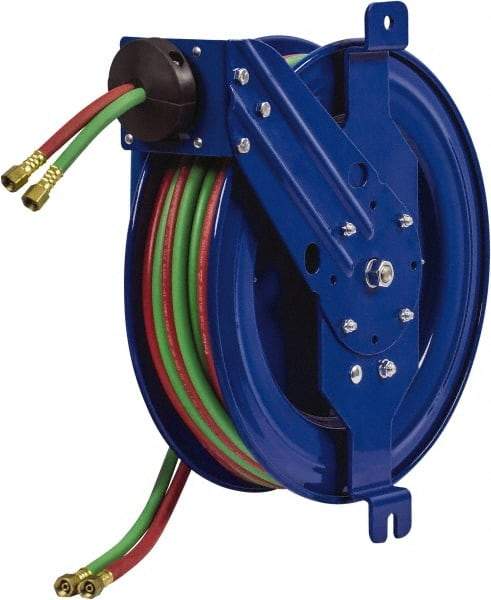 CoxReels - 17" Long x 8-7/8" Wide x 19-1/2" High, 1/4" ID, Spring Retractable Welding Hose Reel - 50' Hose Length, 200 psi Working Pressure, Hose Included - Exact Industrial Supply