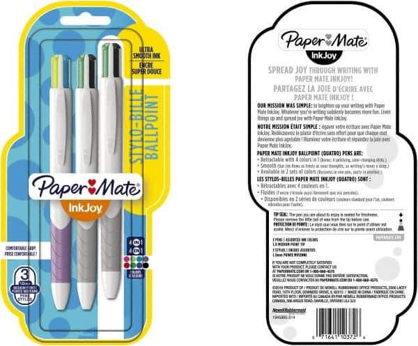 Paper Mate - 1mm Ball Point Retractable Ball Point Pen - Red, Green, Blue, Black, Pink, Lime, Purple & Turquoise - Exact Industrial Supply