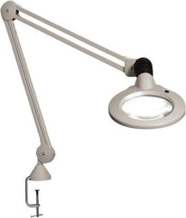 Vision Engineering - 30" Arm, Spring Suspension, Clamp Mount, LED, Light Gray, Magnifying Task Light - 9 Watts, 120 Volts, 1.75x Magnification - Exact Industrial Supply