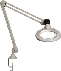 Vision Engineering - 45" Arm, Spring Suspension, Clamp Mount, LED, Light Gray, Magnifying Task Light - 9 Watts, 120 Volts, 1.75x Magnification - Exact Industrial Supply