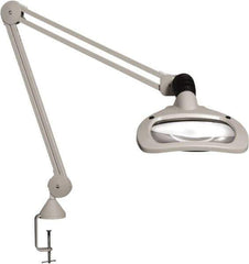 Vision Engineering - 30" Arm, Spring Suspension, Clamp Mount, LED, Light Gray, Magnifying Task Light - 6 Watts, 120 Volts, 2.25x Magnification - Exact Industrial Supply