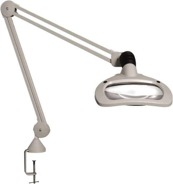 Vision Engineering - 45" Arm, Spring Suspension, Clamp Mount, LED, Light Gray, Magnifying Task Light - 6 Watts, 120 Volts, 2.25x Magnification - Exact Industrial Supply