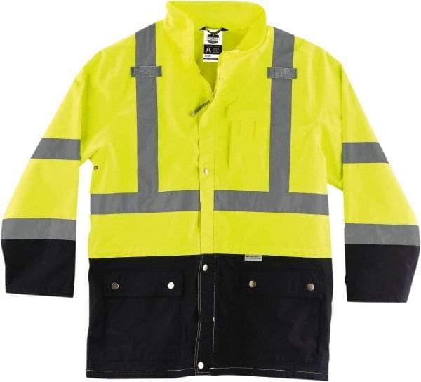Ergodyne - Size 5XL, Lime, Rain Jacket - 3 Pockets, Rollaway Hood - Exact Industrial Supply