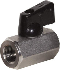 Value Collection - 1/8" Pipe, Full Port, Stainless Steel Miniature Ball Valve - Inline - Two Way Flow, FNPT x FNPT Ends, Wedge Handle, 1,000 WOG, 150 WSP - Exact Industrial Supply