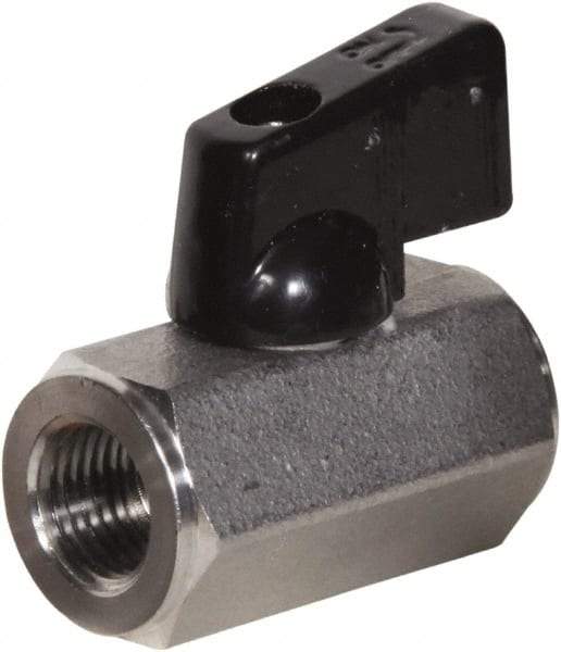 Value Collection - 1/2" Pipe, Standard Port, Stainless Steel Miniature Ball Valve - Inline - Two Way Flow, FNPT x FNPT Ends, Wedge Handle, 800 WOG, 150 WSP - Exact Industrial Supply