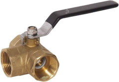 Value Collection - 1" Pipe, Standard Port, Brass Diverter Ball Valve - Inline - Three Way Flow, FNPTF x FNPTF x FNPTF Ends, Lever Handle, 600 WOG, 150 WSP - Exact Industrial Supply