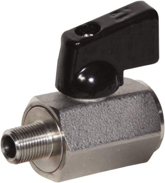 Value Collection - 1/8" Pipe, Full Port, Stainless Steel Miniature Ball Valve - Inline - Two Way Flow, MNPT x FNPT Ends, Wedge Handle, 1,000 WOG, 150 WSP - Exact Industrial Supply