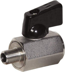 Value Collection - 1/8" Pipe, Full Port, Stainless Steel Miniature Ball Valve - Inline - Two Way Flow, MNPT x FNPT Ends, Wedge Handle, 1,000 WOG, 150 WSP - Exact Industrial Supply