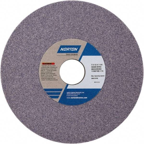 Norton - 8" Diam x 1-1/4" Hole x 1/2" Thick, H Hardness, 46 Grit Surface Grinding Wheel - Aluminum Oxide, Type 1, Coarse Grade, Vitrified Bond - Exact Industrial Supply