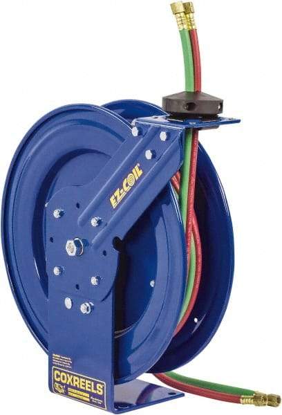 CoxReels - 17" Long x 8-1/2" Wide x 18-5/8" High, 1/4" ID, Spring Retractable Welding Hose Reel - 25' Hose Length, 200 psi Working Pressure, Hose Included - Exact Industrial Supply