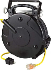 Value Collection - 12 AWG, 45' Cable Length, Cord & Cable Reel with Single Nema 5-20 End - 1 Outlet, NEMA 5-20R, 20 Amps, 120 Volts, SJTOW Cable, Black Reel, Spring Driven Reel - Exact Industrial Supply