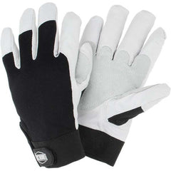 Welding Gloves: Size 2X-Large, Uncoated, Goatskin Leather, Carpentry, Landscaping Application Black & Natural, Uncoated Coverage, Suede Grip