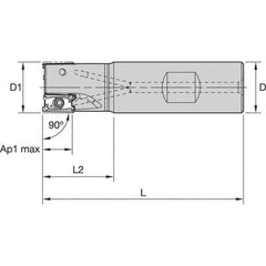 Kennametal - 40mm Cut Diam, 11mm Max Depth of Cut, 32mm Shank Diam, 110mm OAL, Indexable Square Shoulder End Mill - LNGU110408SRGE Inserts, Weldon Shank, 0° Lead Angle, Through Coolant, Series Mill 4-11 - Exact Industrial Supply