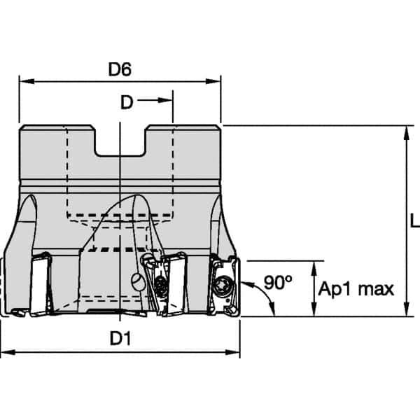 Kennametal - 8 Inserts, 3" Cut Diam, 1-1/4" Arbor Diam, 11mm Max Depth of Cut, Indexable Square-Shoulder Face Mill - 0° Lead Angle, 1-3/4" High, LNGU110408SRGE Insert Compatibility, Through Coolant, Series Mill 4-11 - Exact Industrial Supply