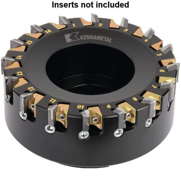 Kennametal - 8 Inserts, 3" Cut Diam, 1" Arbor Diam, 1/4" Max Depth of Cut, Indexable Square-Shoulder Face Mill - 0° Lead Angle, 2" High, KSDR100031E1W4S Insert Compatibility, Series KBDM - Exact Industrial Supply