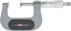 SPI - 1 to 2", Ratchet Stop Thimble, Mechanical Disc Micrometer - 0.0002" Accuracy, 0.79" Disc, 0.0001" Resolution, 0.31" Spindle Diam, Steel Face, NIST Traceability Certification Included - Exact Industrial Supply