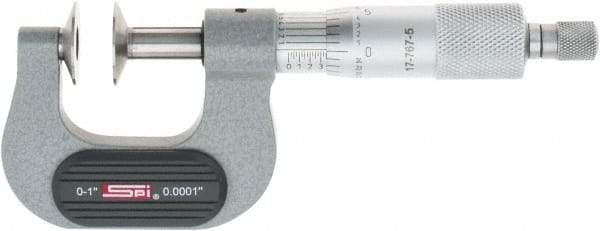 SPI - 0 to 1", Ratchet Stop Thimble, Mechanical Disc Micrometer - 0.0001" Accuracy, 0.79" Disc, 0.0001" Resolution, 0.31" Spindle Diam, Steel Face, NIST Traceability Certification Included - Exact Industrial Supply