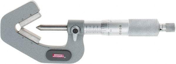 SPI - 0.09 to 1 Inch Measurement, 3 Flutes Measured, Ratchet Stop Thimble, Mechanical V Anvil Micrometer - 0.0001 Inch Accuracy, Carbide Face - Exact Industrial Supply