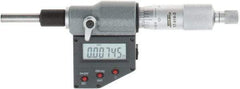 SPI - 0 to 25mm Range, 6.5mm Spindle Diameter, 28.5mm Spindle Length, 160mm OAL, Electronic Micrometer Head - 0.00005" Resolution, 0.0001" Accuracy, Carbide Measuring Face, Data Output - Exact Industrial Supply