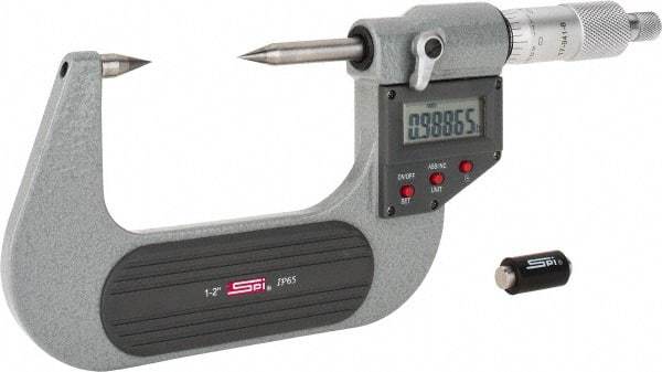 SPI - 1 to 2 Inch, Ratchet Stop, Electronic Point Micrometer - Accurate up to 0.0002 Inch, 30° Point Angle - Exact Industrial Supply