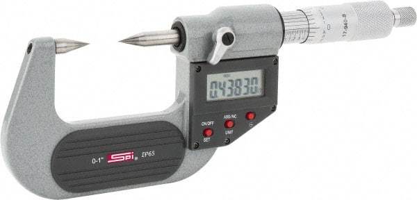 SPI - 1 Inch, Ratchet Stop, Electronic Point Micrometer - Accurate up to 0.0001 Inch, 30° Point Angle - Exact Industrial Supply