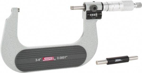 SPI - 3 to 4" Range, 0.0001" Graduation, Mechanical Outside Micrometer - Ratchet Stop Thimble, 2-1/4" Throat Depth, Accurate to 0.0002", Digital Counter - Exact Industrial Supply