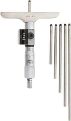 SPI - 0 to 6" Range, 6 Rod, Mechanical Depth Micrometer - Ratchet Stop Thimble, 4" Base Length, 0.001" Graduation, 4.5mm Rod Diam - Exact Industrial Supply