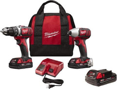 Milwaukee Tool - 18 Volt Cordless Tool Combination Kit - Includes Compact Drill/Driver & Impact Driver, Lithium-Ion Battery Included - Exact Industrial Supply