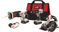 Porter-Cable - 20 Volt Cordless Tool Combination Kit - Includes 1/2" Drill/Driver, 5-1/2" Circular Saw, Compact Reciprocating Saw & Work Light, Lithium-Ion Battery Included - Exact Industrial Supply