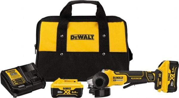 DeWALT - 4-1/2" Wheel Diam, 9,000 RPM, Cordless Angle & Disc Grinder - 5/8-11 Spindle, 20 Volts - Exact Industrial Supply