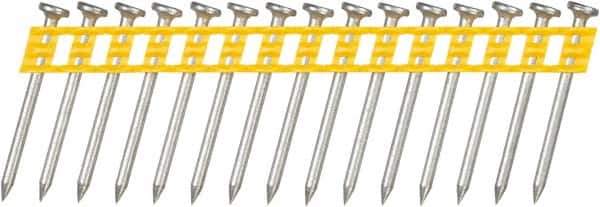 DeWALT - 13 Gauge 0.102" Shank Diam 1-1/2" Long Concrete Nails for Power Nailers - Steel, Zinc Finish, Smooth Shank, Angled Stick Plastic Collation, Round Head - Exact Industrial Supply