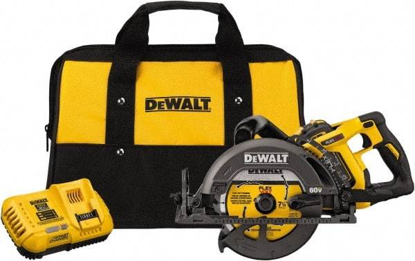 DeWALT - 60 Volt, 7-1/4" Blade, Cordless Circular Saw - 5,800 RPM, 1 Lithium-Ion Battery Included - Exact Industrial Supply