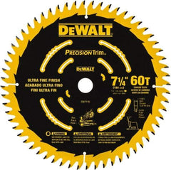 DeWALT - 7-1/4" Diam, 5/8" Arbor Hole Diam, 60 Tooth Wet & Dry Cut Saw Blade - Tungsten Carbide-Tipped, Smooth Action, Standard Round Arbor - Exact Industrial Supply