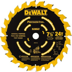 DeWALT - 7-1/4" Diam, 5/8" Arbor Hole Diam, 24 Tooth Wet & Dry Cut Saw Blade - Tungsten Carbide-Tipped, Smooth Action, Standard Round Arbor - Exact Industrial Supply