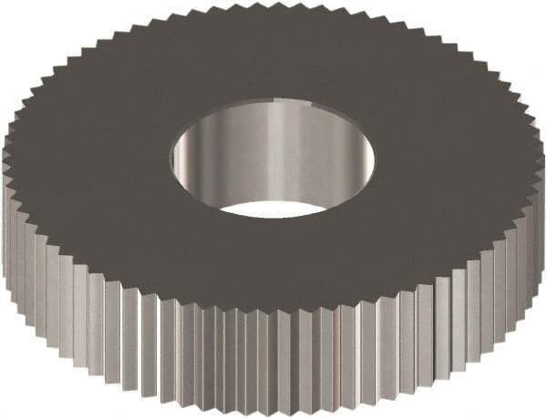 Made in USA - 0.571" Diam, 90° Tooth Angle, Standard (Shape), Cut Type Cobalt Straight Knurl Wheel - 0.118" Face Width, 0.197" Hole, Circular Pitch, 0° Helix, Bright Finish, Series CB - Exact Industrial Supply