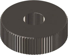 Made in USA - 1/2" Diam, 90° Tooth Angle, Beveled Face, Form Type Cobalt Straight Knurl Wheel - 3/16" Face Width, 3/16" Hole, 96 Diametral Pitch, 0° Helix, Ferritic Nitrocarburizing Finish, Series EP - Exact Industrial Supply