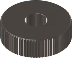 Made in USA - 3/4" Diam, 90° Tooth Angle, 33 TPI, Beveled Face, Form Type Cobalt Straight Knurl Wheel - 3/8" Face Width, 1/4" Hole, Circular Pitch, 0° Helix, Ferritic Nitrocarburizing Finish, Series KP - Exact Industrial Supply