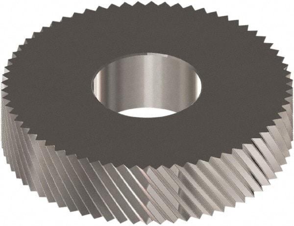 Made in USA - 0.846" Diam, 90° Tooth Angle, Standard (Shape), Cut Type Cobalt Left-Hand Diagonal Knurl Wheel - 0.197" Face Width, 0.315" Hole, Circular Pitch, 30° Helix, Bright Finish, Series CC - Exact Industrial Supply