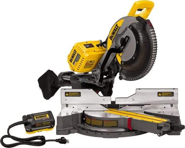 DeWALT - 15 Amp, 120 Volt, 3,800 RPM, 45° Right Double Bevel Sliding Miter Saw - 5/8" Arbor, 12" Blade Diam - Exact Industrial Supply