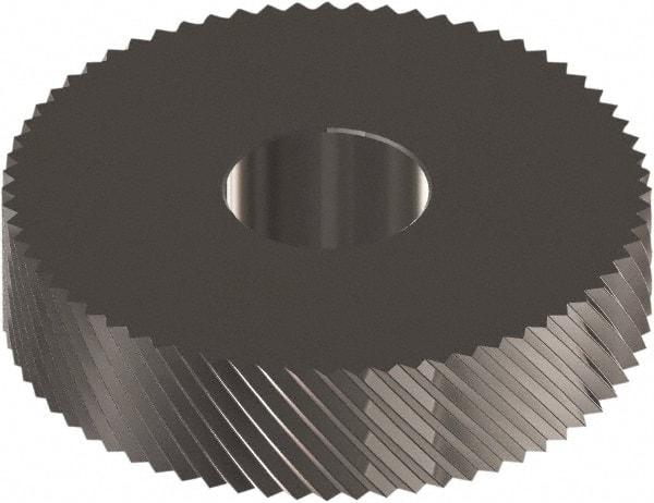 Made in USA - 1" Diam, 90° Tooth Angle, 20 TPI, Standard (Shape), Form Type Cobalt Left-Hand Diagonal Knurl Wheel - 0.236" Face Width, 5/16" Hole, Circular Pitch, 30° Helix, Ferritic Nitrocarburizing Finish, Series OS - Exact Industrial Supply