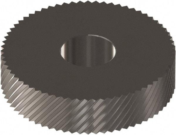 Made in USA - 1" Diam, 90° Tooth Angle, 30 TPI, Standard (Shape), Form Type Cobalt Right-Hand Diagonal Knurl Wheel - 0.236" Face Width, 5/16" Hole, Circular Pitch, 30° Helix, Ferritic Nitrocarburizing Finish, Series OS - Exact Industrial Supply