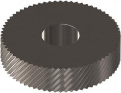 Made in USA - 1" Diam, 90° Tooth Angle, 30 TPI, Standard (Shape), Form Type Cobalt Right-Hand Diagonal Knurl Wheel - 0.236" Face Width, 5/16" Hole, Circular Pitch, 30° Helix, Ferritic Nitrocarburizing Finish, Series OS - Exact Industrial Supply
