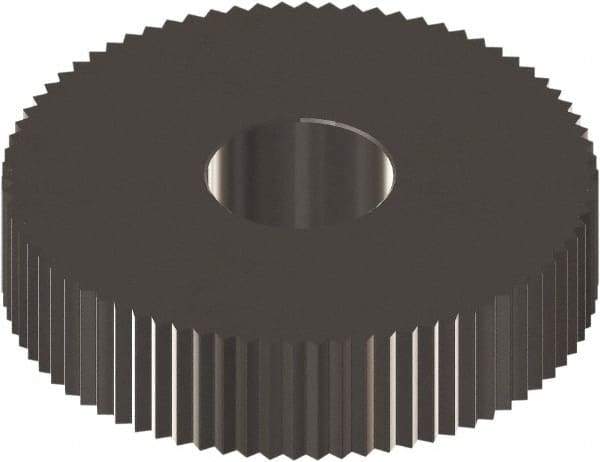 Made in USA - 1" Diam, 90° Tooth Angle, 12 TPI, Standard (Shape), Form Type Cobalt Straight Knurl Wheel - 0.236" Face Width, 5/16" Hole, Circular Pitch, 0° Helix, Ferritic Nitrocarburizing Finish, Series OS - Exact Industrial Supply