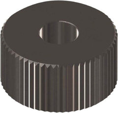 Made in USA - 3/4" Diam, 90° Tooth Angle, 25 TPI, Beveled Face, Form Type Cobalt Straight Knurl Wheel - 0.197" Face Width, 1/4" Hole, Circular Pitch, 0° Helix, Ferritic Nitrocarburizing Finish, Series KM - Exact Industrial Supply