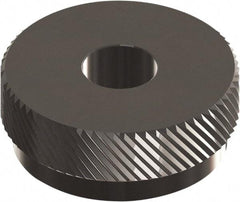 Made in USA - 1" Diam, 90° Tooth Angle, 20 TPI, Beveled Face, Form Type Cobalt Left-Hand Diagonal Knurl Wheel - 3/8" Face Width, 5/16" Hole, Circular Pitch, 30° Helix, Ferritic Nitrocarburizing Finish, Series OU - Exact Industrial Supply