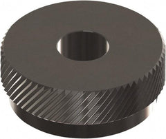 Made in USA - 1" Diam, 90° Tooth Angle, 14 TPI, Beveled Face, Form Type Cobalt Right-Hand Diagonal Knurl Wheel - 3/8" Face Width, 5/16" Hole, Circular Pitch, 30° Helix, Ferritic Nitrocarburizing Finish, Series OU - Exact Industrial Supply