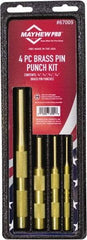 Mayhew - 4 Piece, 1/8 to 7/16", Pin Punch Set - Round Shank, Brass, Comes in Kit Bag - Exact Industrial Supply
